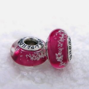 Pandora pair of red bubbles murano glass beads.
